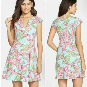 Lilly Pulitzer Pink Blue Briella Fit & Flare Dress "In The Vias"s Print Sz S